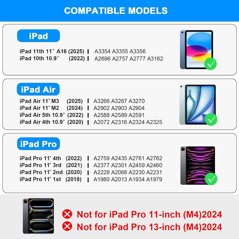 NOKBABO حافظة لجهاز iPad الجيل 10 و11 (A16) مع لوحة مفاتيح، حافظة لجهاز iPad Air 11 بوصة (M3 M2)، لوحة مفاتيح لجهاز iPad Pro 11 (الجيل 4/3/2/1) و iPad Air 5/4، لوحة تتبع، دوران 360°، إضاءة خلفية - بنفسجي معدني - Image 2